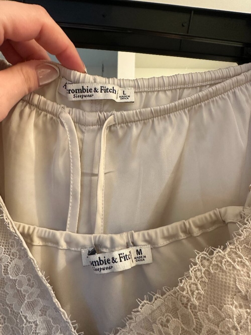 Abercrombie & Fitch Cream Satin Lace Trim Pajama Set - Picture 6 of 8